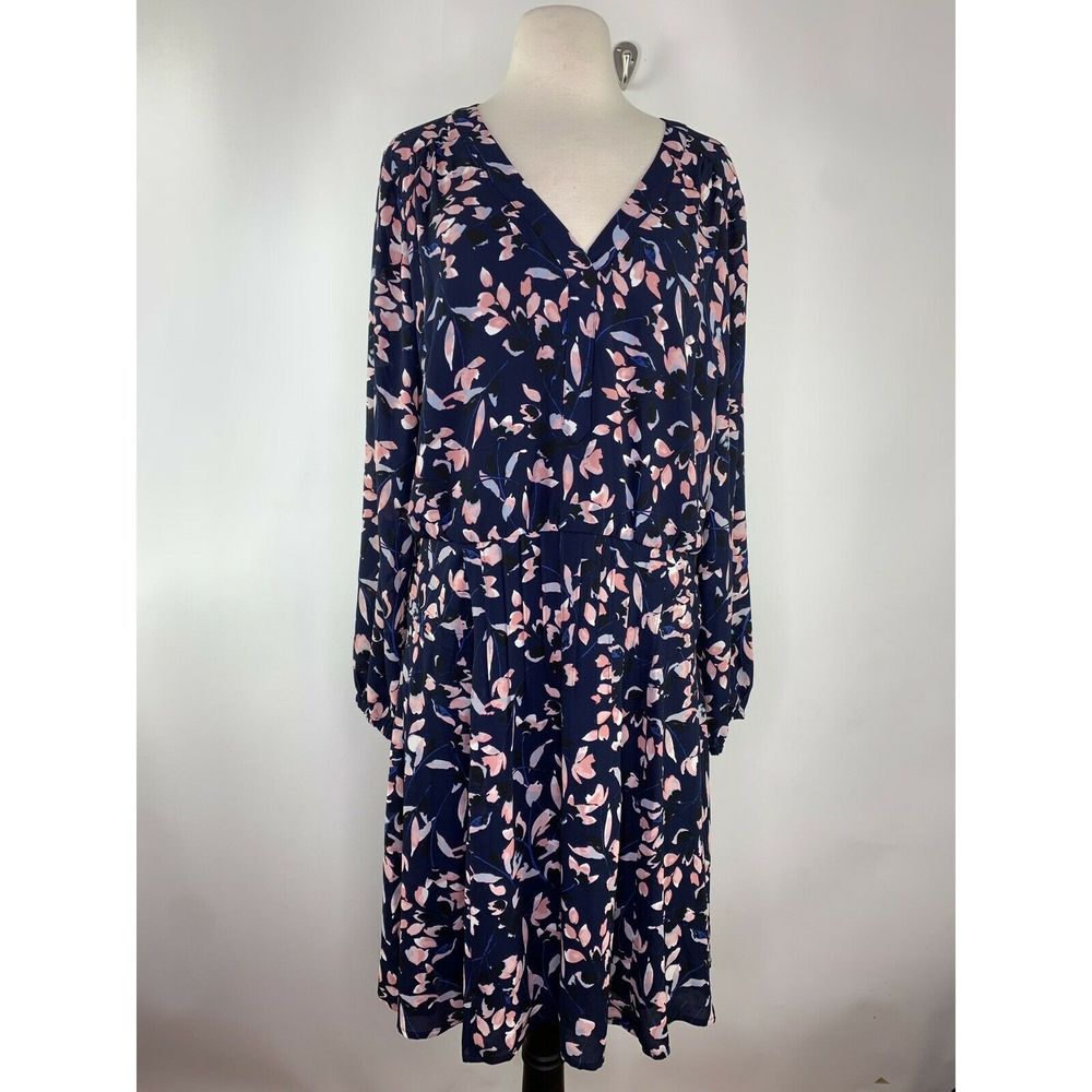 White House Black Market Navy and Pink Floral Dress